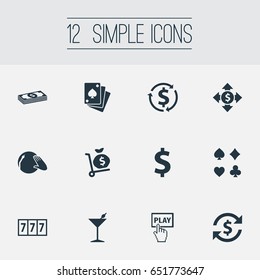 Vector Illustration Set Of Simple Poker Icons. Elements Income, Vinyl Music, Card Suits And Other Synonyms Income, Game And Dollar.