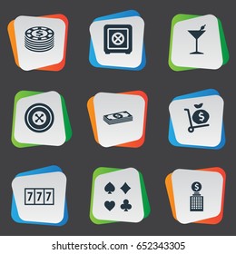 Vector Illustration Set Of Simple Poker Icons. Elements Club House, Money Sac, Cash And Other Synonyms Casino, Rate And Safe.