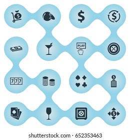 Vector Illustration Set Of Simple Poker Icons. Elements Club House, Wheel, Poker And Other Synonyms Cards, Money And Click.