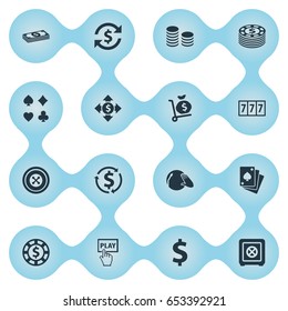 Vector Illustration Set Of Simple Poker Icons. Elements Bank, Wheel, Vinyl Music And Other Synonyms Swap, Machine And Wheel.