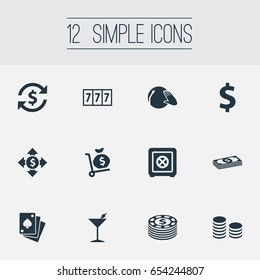 Vector Illustration Set Of Simple Poker Icons. Elements Bank, Money Sac, Poker And Other Synonyms Protection, Alcohol And Game.