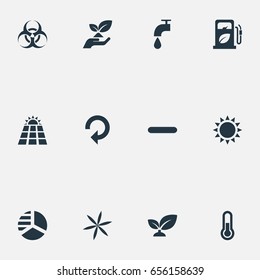 Vector Illustration Set Of Simple Power Icons. Elements Biology Peril, Floret, Diagram And Other Synonyms Hazard, Weed And Thermometer.