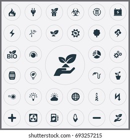Vector Illustration Set Of Simple Power Icons. Elements Plug, Eco Home, Bulb And Other Synonyms Power, Forecast And Greenhouse.