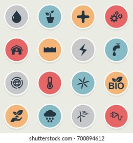 Vector Illustration Set Of Simple Power Icons. Elements Cross, Cloudburst, Barn And Other Synonyms Cross, Barn And Thermometer.