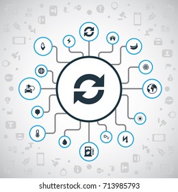 Vector Illustration Set Of Simple Power Icons. Elements Maize, Socket, Planet And Other Synonyms Lightning, World And Thermometer.