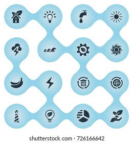 Vector Illustration Set Of Simple Power Icons. Elements Tropical Fruit, Bulb, Storm And Other Synonyms Solar, Greenhouse And Home.