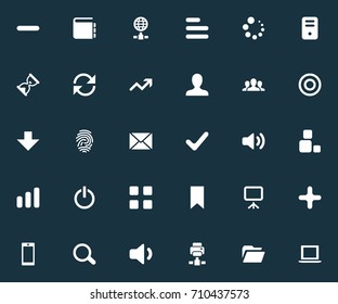 Vector Illustration Set Of Simple Practice Icons. Elements Cube, Goal, Reload And Other Synonyms Arrow, Touchscreen And List.