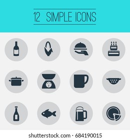 Vector Illustration Set Of Simple Preparation Icons. Elements Scales, Rinser, Hot Dish And Other Synonyms Wine, Bottle And Italy.