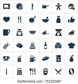 Vector Illustration Set Of Simple Preparation Icons. Elements Caffeine, Hot Dish, Chicken And Other Synonyms Beverage, Birthday And Love.