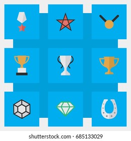 Vector Illustration Set Of Simple Prize Icons. Elements Champion, Brilliant, Gemstone And Other Synonyms Precious, Chalice And First.