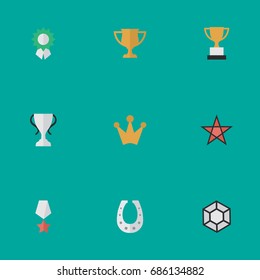 Vector Illustration Set Of Simple Prize Icons. Elements Metal, Corona, First And Other Synonyms Coronet, Crown And Brilliant.