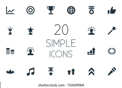 Vector Illustration Set Of Simple Prize Icons. Elements Growing, Crown, Wreath And Other Synonyms Wand, Crown And Laurel.