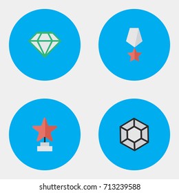 Vector Illustration Set Of Simple Prize Icons. Elements Brilliant, Gemstone, Premium And Other Synonyms Premium, Prize And Award.