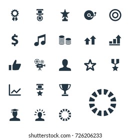 Vector Illustration Set Of Simple Prize Icons. Elements Growing, Star, Military Medallion And Other Synonyms Up, Video And Victory.