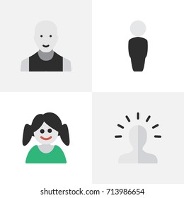 Vector Illustration Set Of Simple Profile Icons. Elements Man, Person, Contour And Other Synonyms Boy, Female And Profile.