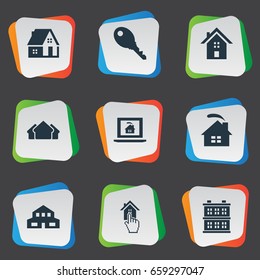 Vector Illustration Set Of Simple Property Icons. Elements Choose, Structure, Home And Other Synonyms Residence, Home And Key.