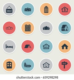 Vector Illustration Set Of Simple Property Icons. Elements Bed, Construction, Domicile And Other Synonyms Bed, Retail And 3.