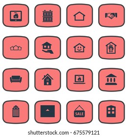 Vector Illustration Set Of Simple Property Icons. Elements Affordable Investment, Glass Tower, Real Estate Database And Other Synonyms 3, Deal And Museum.