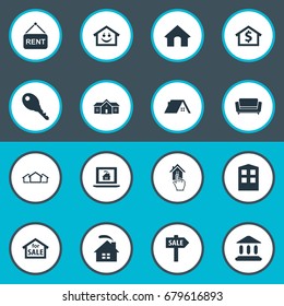 Vector Illustration Set Of Simple Property Icons. Elements Hut, Sale, Doghouse And Other Synonyms Selection, Protection And Greek.
