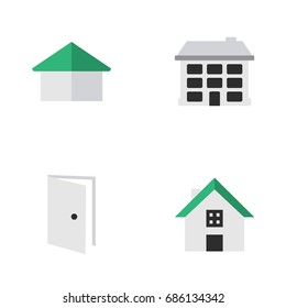 Vector Illustration Set Of Simple Property Icons. Elements Structure, Entry, Home And Other Synonyms Home, Door And House.