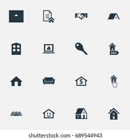 Vector Illustration Set Of Simple Property Icons. Elements Choose, Construction, Settee And Other Synonyms Pointer, Barn And Database.