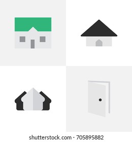 Vector Illustration Set Of Simple Property Icons. Elements House, Base, Property And Other Synonyms Property, Open And Door.