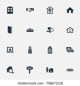 Vector Illustration Set Of Simple Property Icons. Elements Partnership, Skyscraper, Delivery And Other Synonyms Open, Estate And Safety.