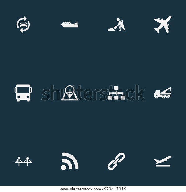 Vector Illustration Set Of Simple Public Icons.\
Elements Golden Gate, City Bus, Relation And Other Synonyms\
Programming, Signal And\
Truss.