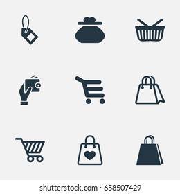 Vector Illustration Set Of Simple Purchase Icons. Elements Cart, Wallet, Buy Button And Other Synonyms Market, Packing And Online.