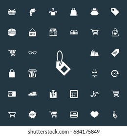 Vector Illustration Set Of Simple Purchase Icons. Elements Cart, Rack, Uniform And Other Synonyms Store, Basket And Welcome.