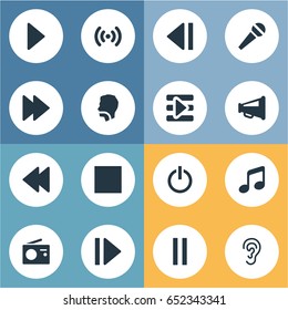 Vector Illustration Set Of Simple Radio Icons. Elements Play, Loudspeaker, Singing And Other Synonyms Shout, Audio And Antenna.