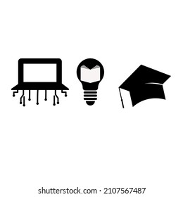 Vector Illustration Set Of Simple Reading Icons. Elements Notebook, Academic Cap, Book Cover And Other Synonyms Alphabet, Quill And Plume.