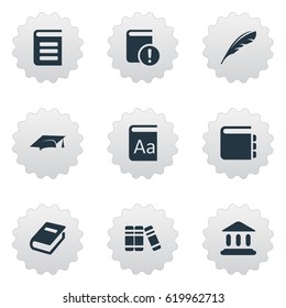 Vector Illustration Set Of Simple Reading Icons. Elements Academic Cap, Plume, Important Reading And Other Synonyms Journal, Encyclopedia And Reading.