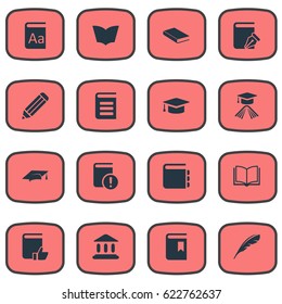 Vector Illustration Set Of Simple Reading Icons. Elements Reading, Alphabet, Pen And Other Synonyms Favored, Feather And Page.