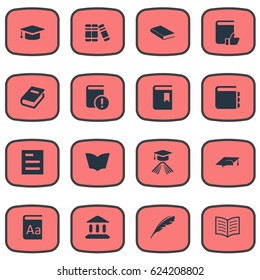 Vector Illustration Set Of Simple Reading Icons. Elements Notebook, Journal, Important Reading And Other Synonyms Hat, Recommended And Graduation.