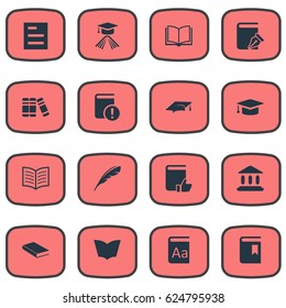 Vector Illustration Set Of Simple Reading Icons. Elements Plume, Tasklist, Recommended Reading And Other Synonyms Bookshelf, Catalog And Textbook.