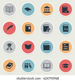 Vector Illustration Set Of Simple Reading Icons. Elements Notebook, Tasklist, Sketchbook And Other Synonyms Hat, Graduation And Favored.
