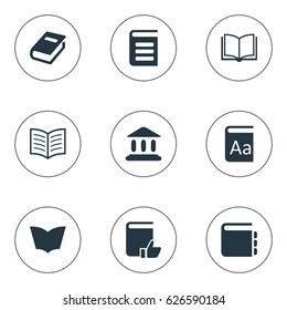 Vector Illustration Set Of Simple Reading Icons. Elements Book Page, Encyclopedia, Notebook And Other Synonyms Reading, Notepad And Favored.