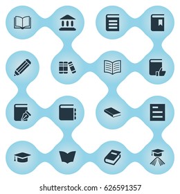 Vector Illustration Set Of Simple Reading Icons. Elements Recommended Reading, Bookshelf, Graduation Hat And Other Synonyms Note, Favored And Bookshelf.