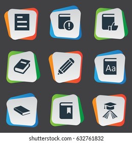 Vector Illustration Set Of Simple Reading Icons. Elements Recommended Reading, Alphabet, Notebook And Other Synonyms Writing, Reading And Academic.