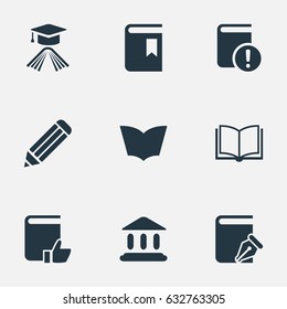 Vector Illustration Set Of Simple Reading Icons. Elements Reading, Graduation Hat, Important Reading And Other Synonyms Important, Academy And Hat.