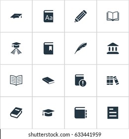 Vector Illustration Set Of Simple Reading Icons. Elements Library, Book Page, Academic Cap And Other Synonyms Library, Document And Reading.