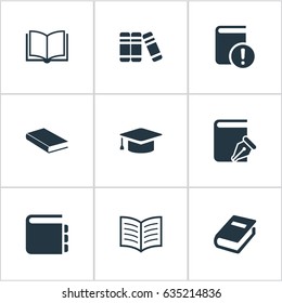 Vector Illustration Set Of Simple Reading Icons. Elements Sketchbook, Blank Notebook, Important Reading And Other Synonyms Notebook, Reading And Graduation.