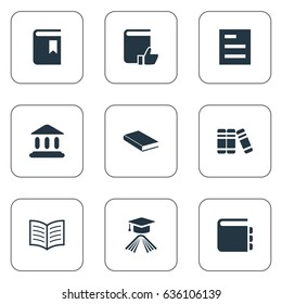 Vector Illustration Set Of Simple Reading Icons. Elements Journal, Notebook, Tasklist And Other Synonyms Bookshelf, Document And Favored.