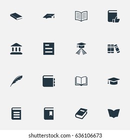 Vector Illustration Set Of Simple Reading Icons. Elements Encyclopedia, Library, Journal And Other Synonyms Academy, Encyclopedia And Library.