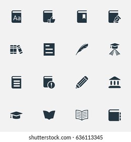 Vector Illustration Set Of Simple Reading Icons. Elements Plume, Journal, Pen And Other Synonyms Academic, School And Sketchbook.