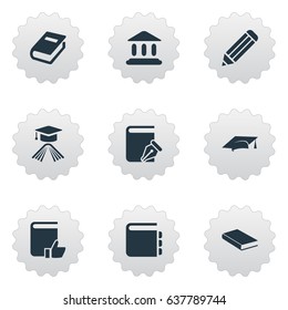 Vector Illustration Set Of Simple Reading Icons. Elements Library, Notebook, Sketchbook And Other Synonyms Building, Writing And School.