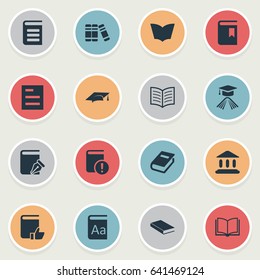 Vector Illustration Set Of Simple Reading Icons. Elements Blank Notebook, Notebook, Recommended Reading And Other Synonyms Journal, Cap And Important.
