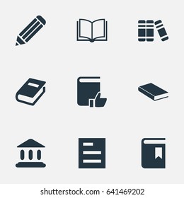 Vector Illustration Set Of Simple Reading Icons. Elements Notebook, Tasklist, Blank Notebook And Other Synonyms Bookmark, Notebook And Literature.