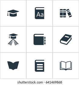 Vector Illustration Set Of Simple Reading Icons. Elements Blank Notebook, Journal, Notebook And Other Synonyms Notebook, Journal And Dictionary.